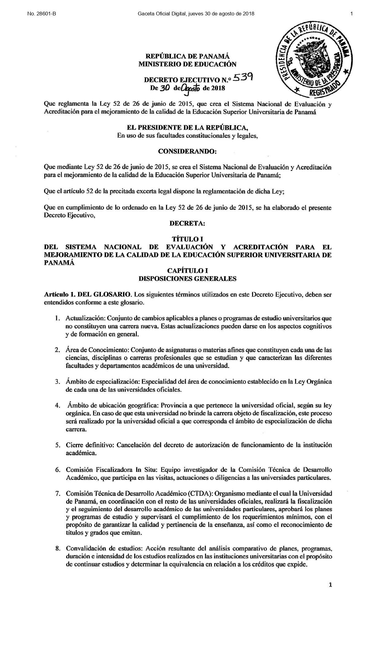 Decreto Ejecutivo N 539 De 30 De Agosto De 2018 decreto-ejecutivo-n-539-de-30-de-agosto-de-2018